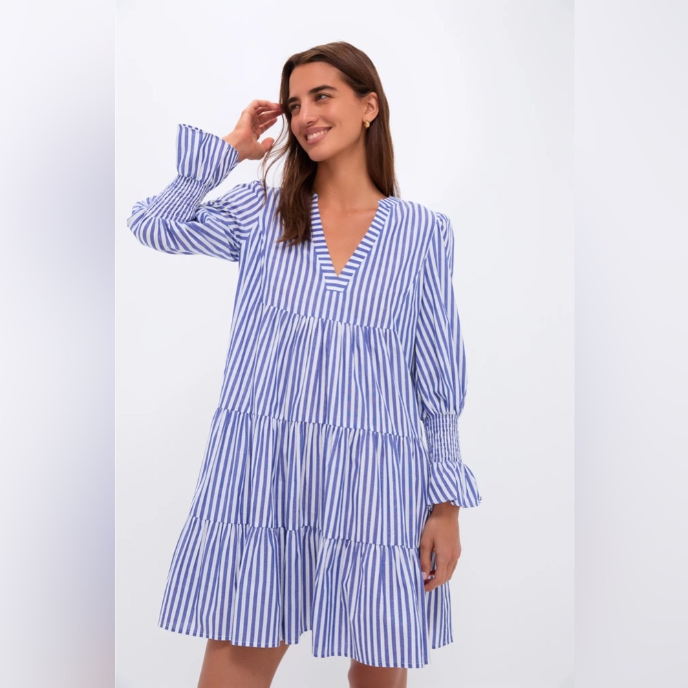 Pomander Place Poplin Kenzie Dress in Blue/White Stripe size Small (S)